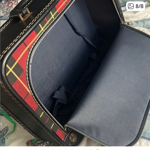 Red Plaid and Black Small Weekend Luggage Case - Picture 3 of 9